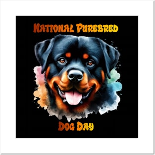 Purebred Rottweiler Dog Poses for National Day Posters and Art